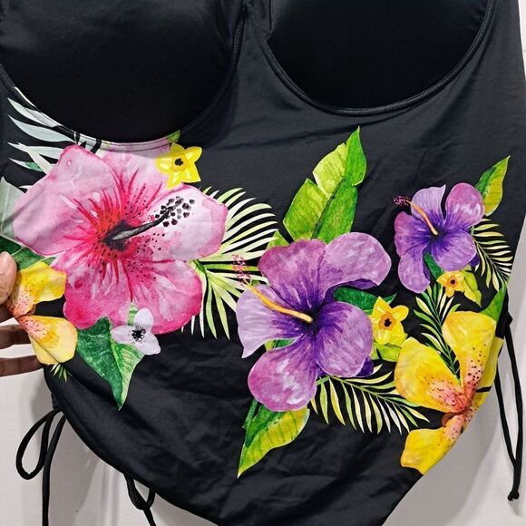 Swimsuit For All Plus Size Underwire Floral One-Piece Swimsuit Size 26 Black NWT - Picture 10 of 15